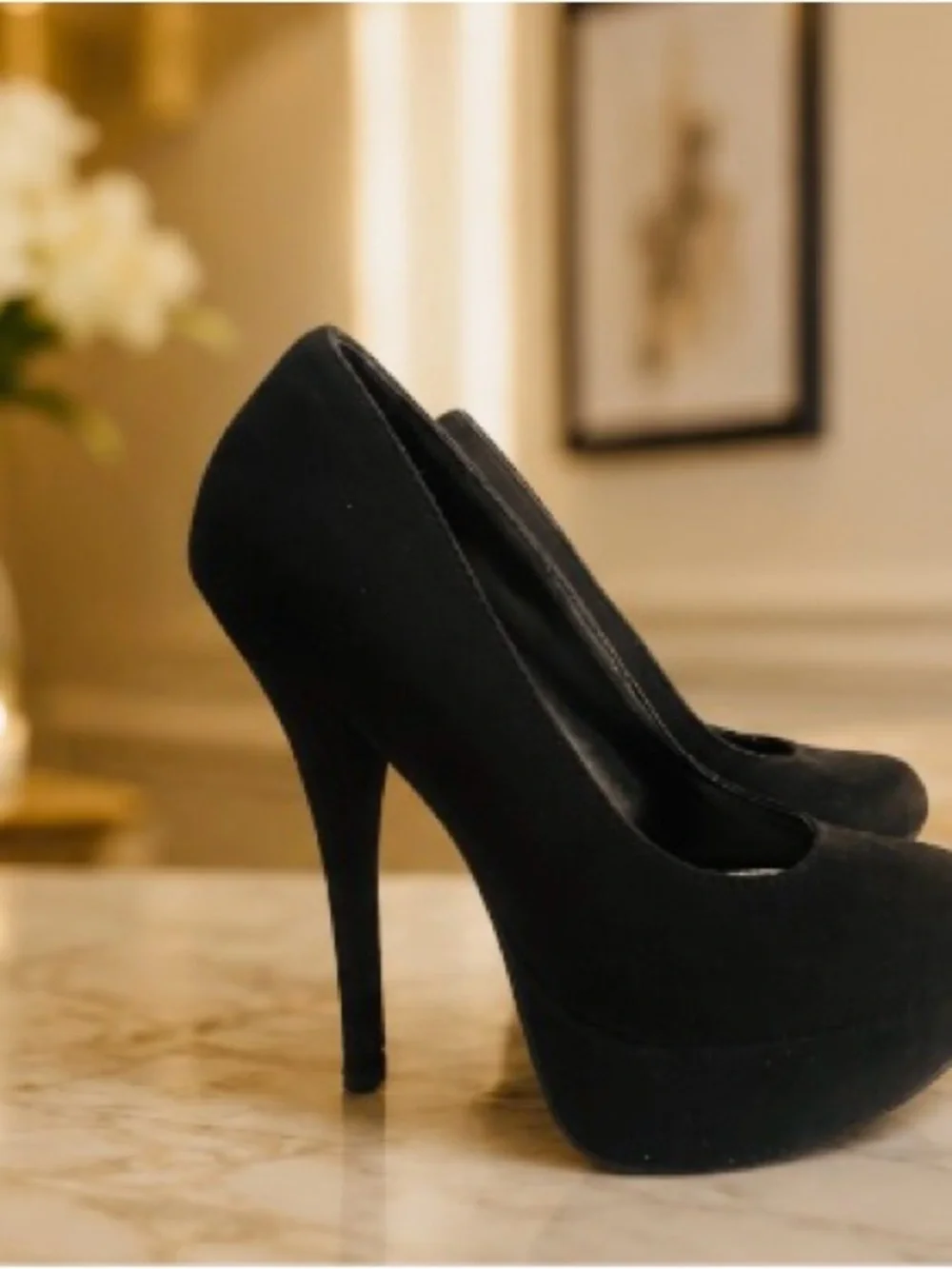 Brash Black Suede Platform Stiletto Pumps